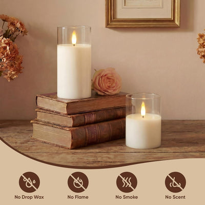 Velas LED cristal transparente 3x4 y 6pulg con pilas temporizador