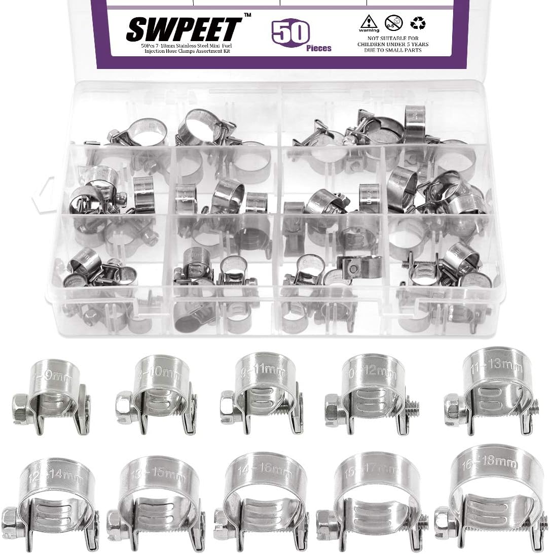 Kit 50 abrazaderas acero inox 304 10 tamaños automoción