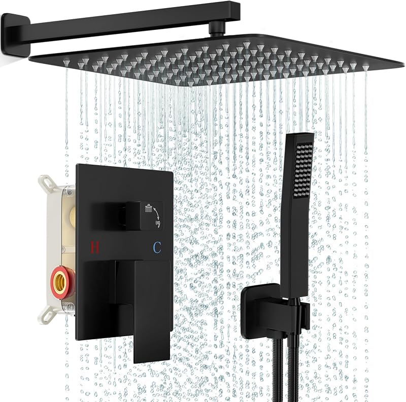 Set grifo ducha lluvia cabezal cuadrado 16" negro