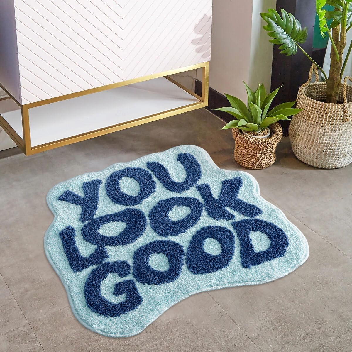 Alfombra baño azul antiderrap microfibra felpa absorbente