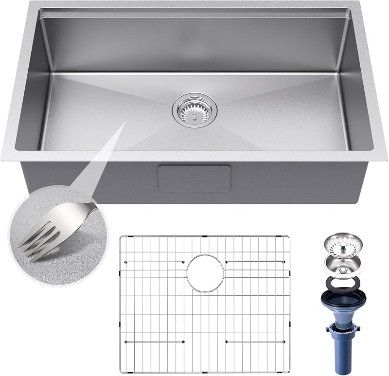 Fregadero cocina acero inox 30x19" resistente arañazos