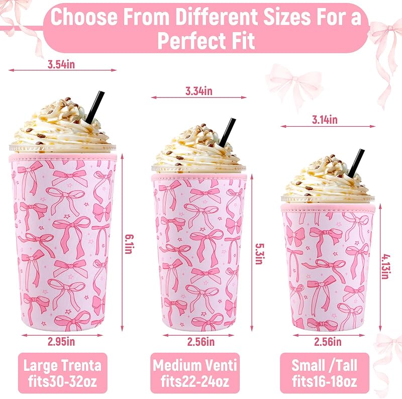 3 Pzas Fundas Neopreno Aisladas para Taza Café con Lazo Rosa