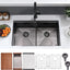 Fregadero cocina negro 30" doble tazón acero inox 16ga