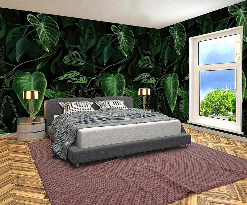 Papel tapiz hojas plátano verde 191x120" no pegar