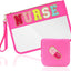 2 bolsas maquillaje PVC transparente con asas y parche chenilla