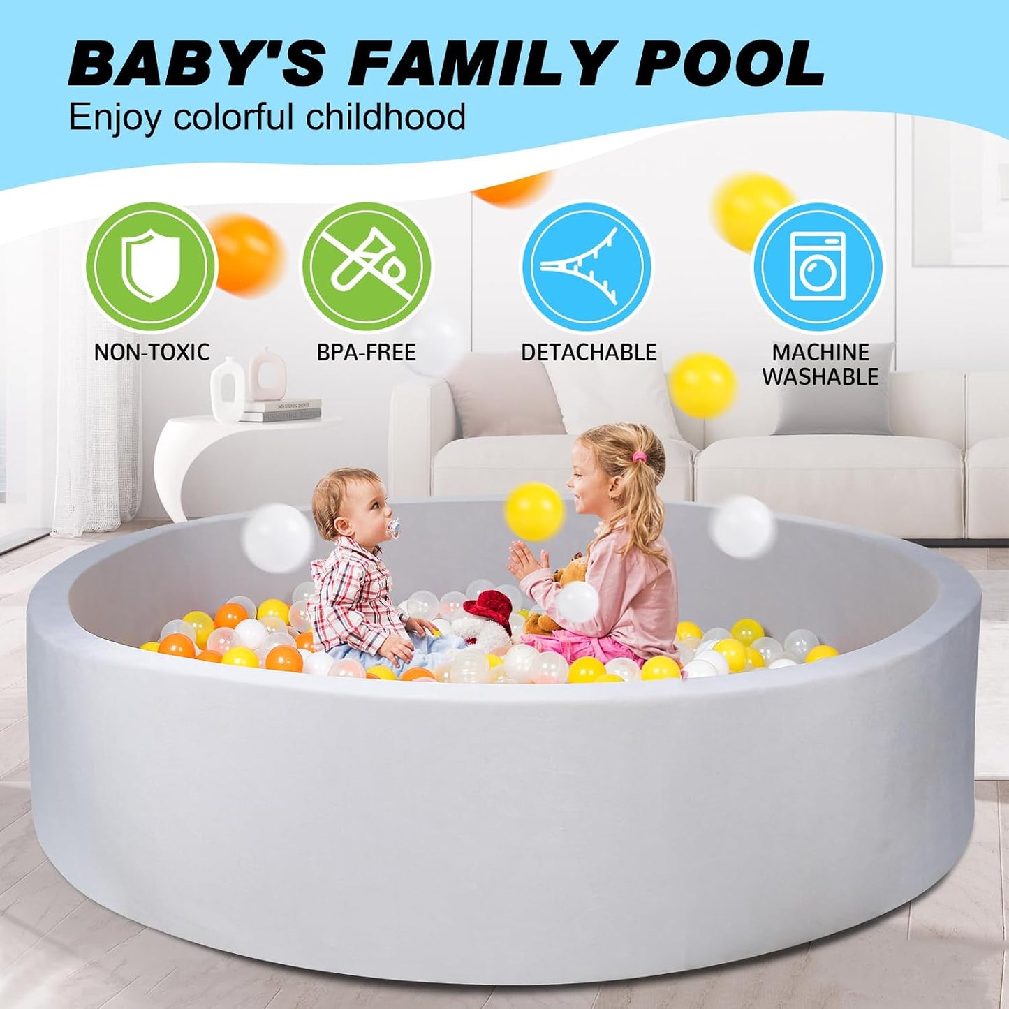 Piscina bolas espuma para bebés 47x13pulg suave interior