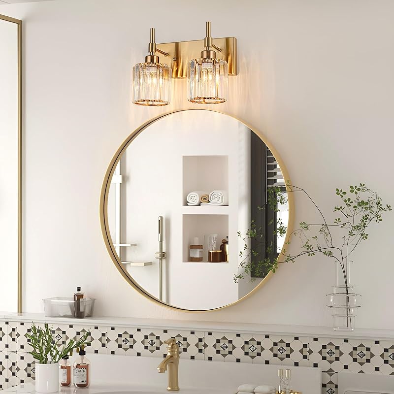 2 Lámparas baño cristal latón modernas sobre espejo