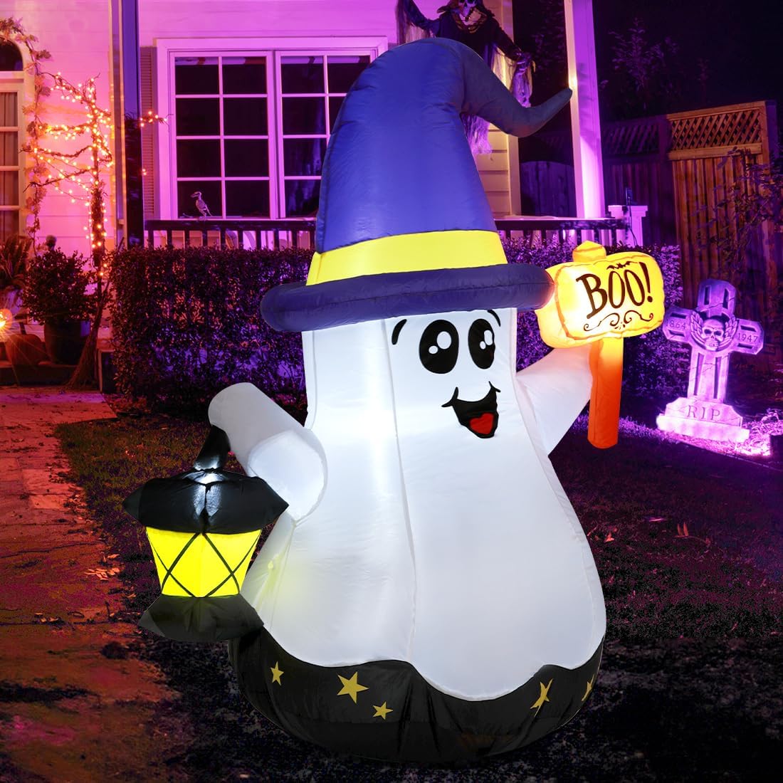 Fantasma blanco inflable con lampara para Halloween patio