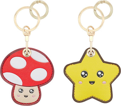 2 Llaveros ocultos para Airtag cuero hongo y estrella
