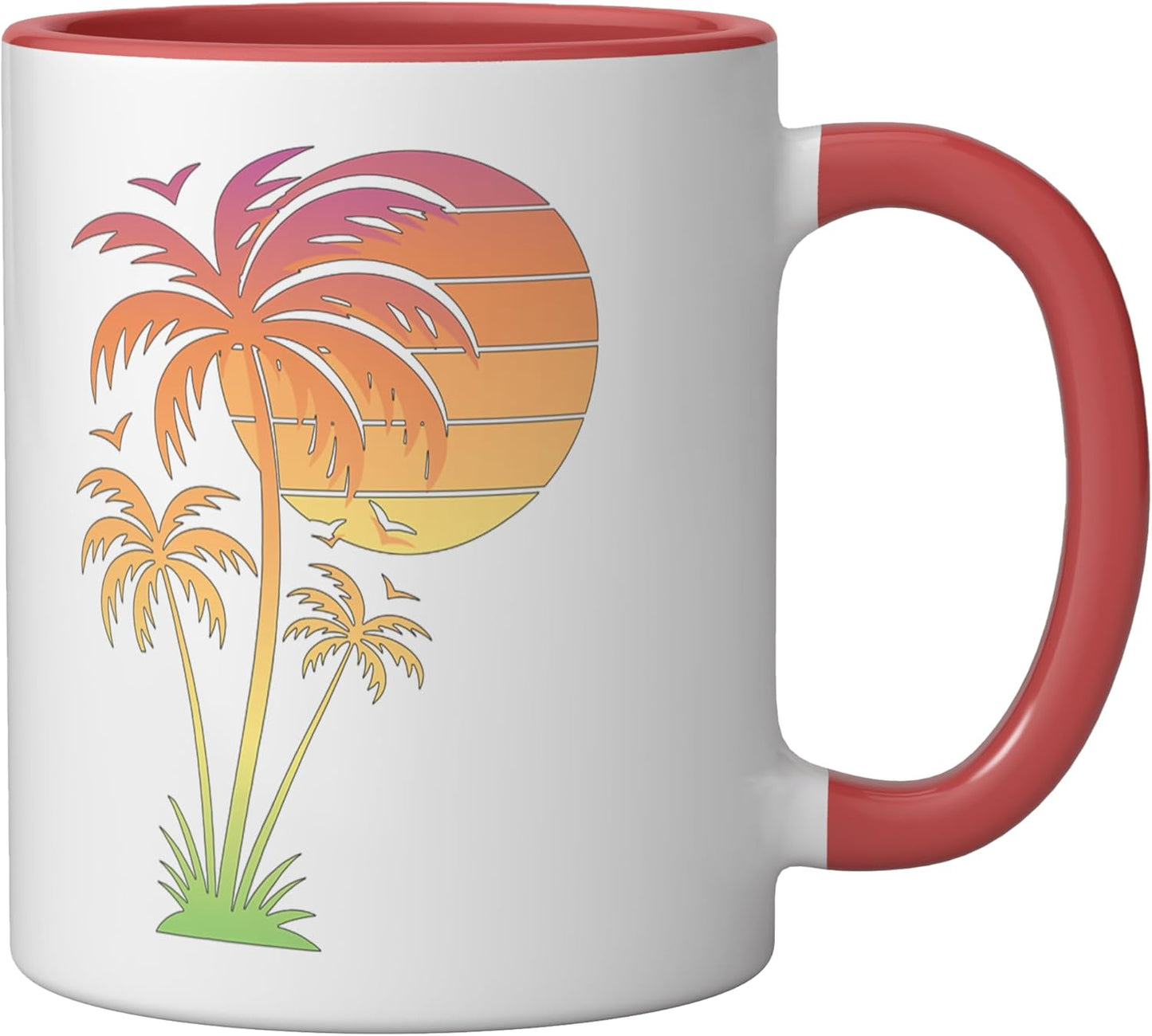 Taza Cerámica Estilo Playa Puesta de Sol Roja y Blanca