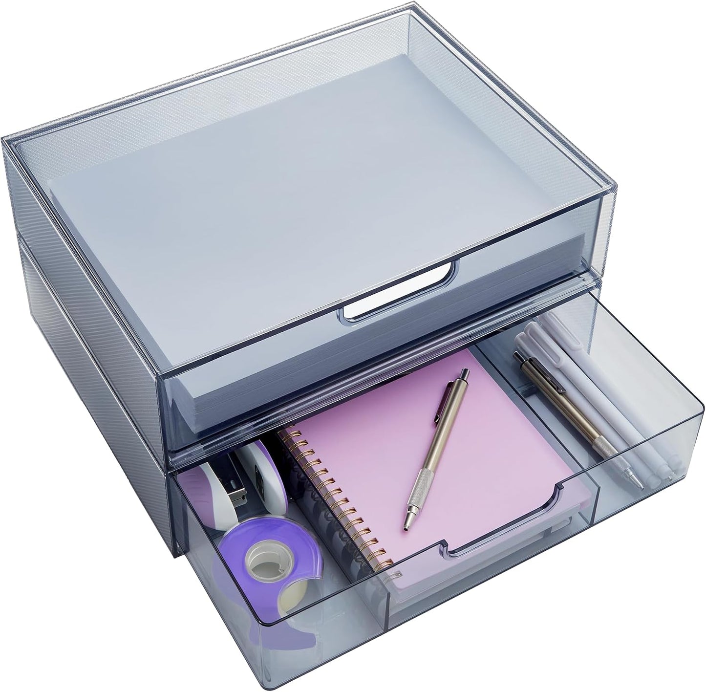 Cajones organizadores plástico apilables set 2 gris 12.5"