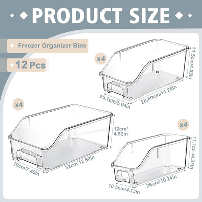 Pack 12 Organiz. Transparentes Congelador Almacenamiento Apilables