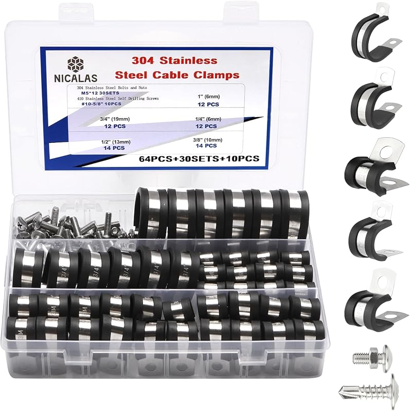 Set 134 abrazaderas acero inox 304 goma 1/4 a 3/4 pulg