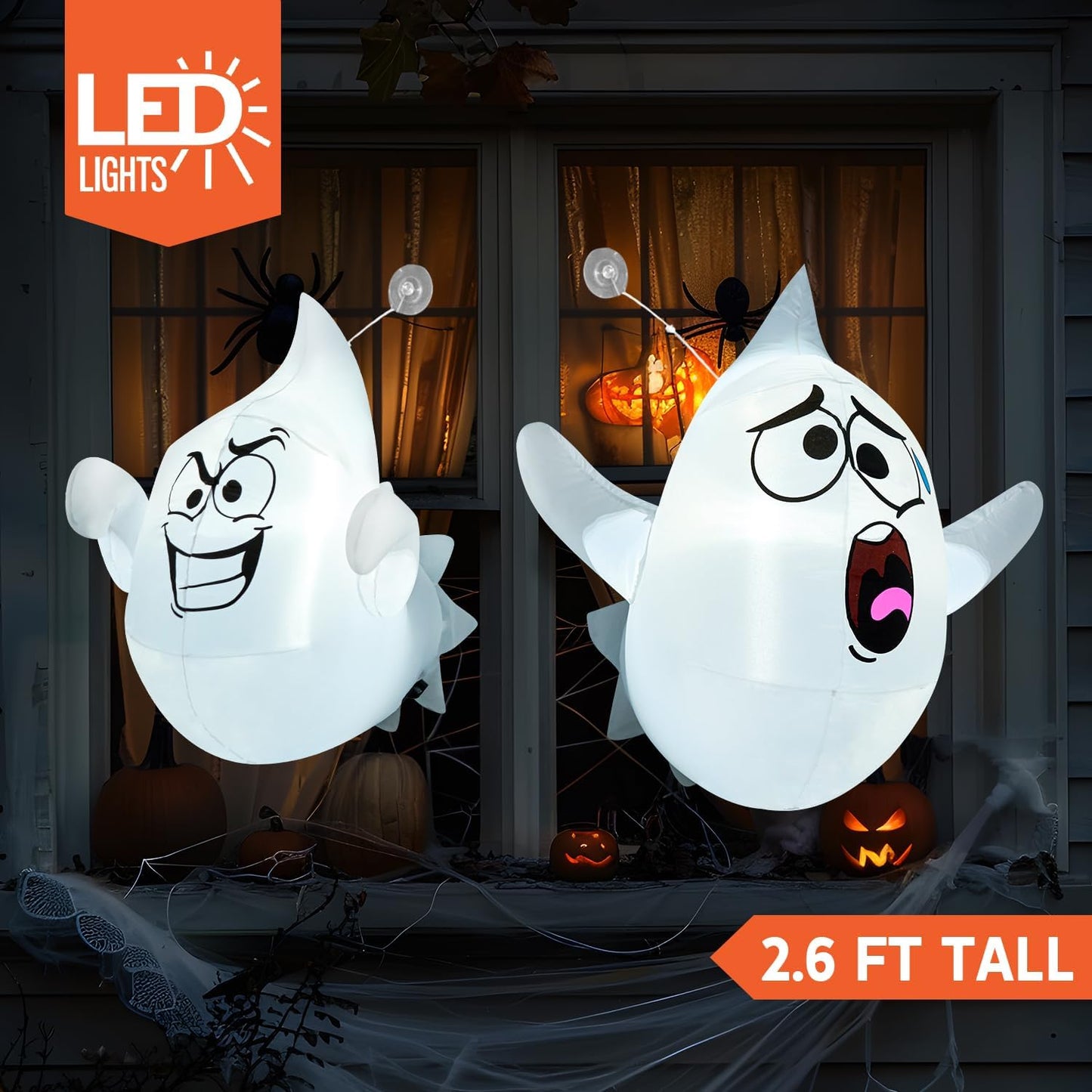 2 Pzas Fantasma Inflable Halloween con LED para Ventana
