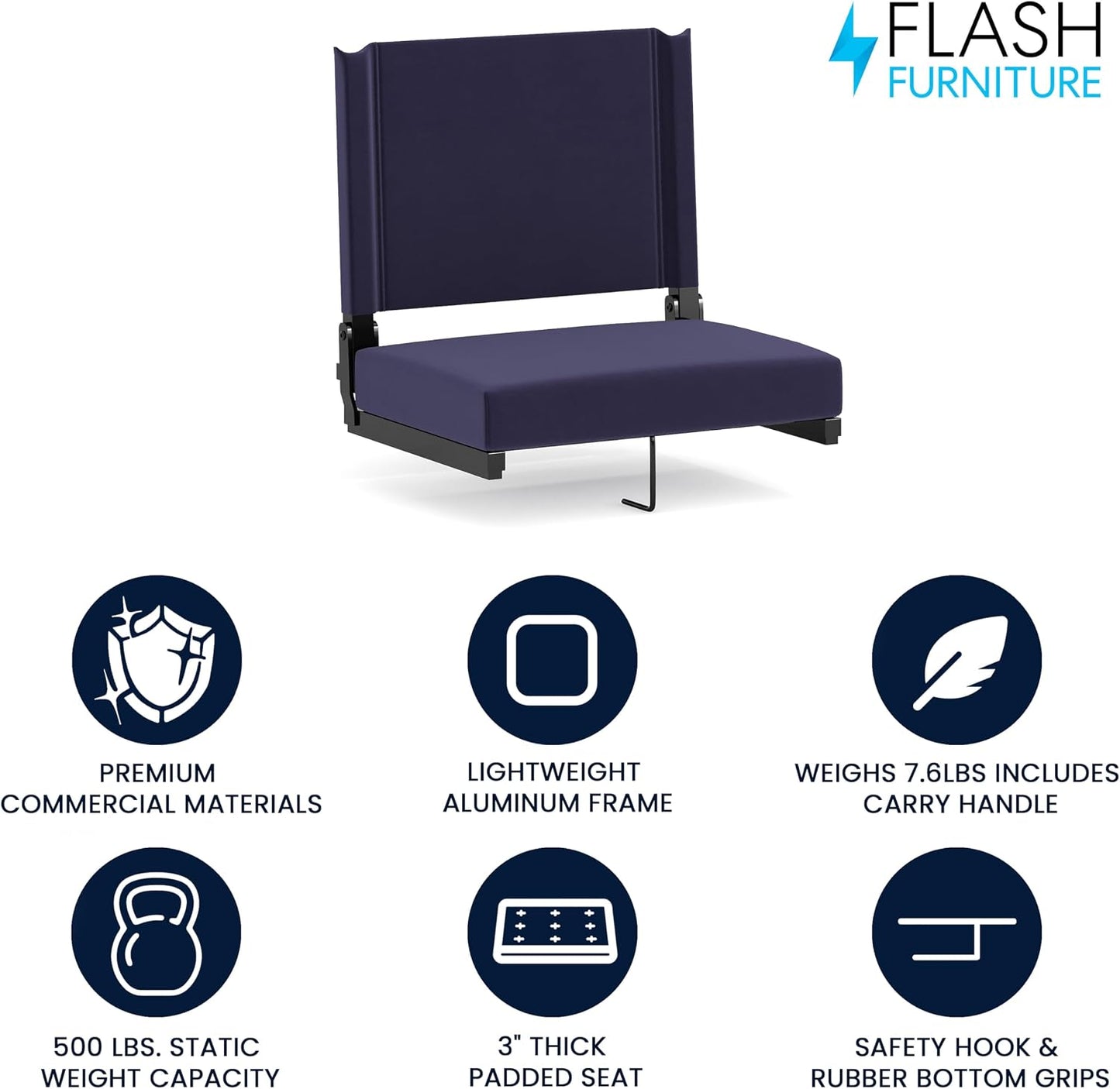 Asiento estadio portátil acolchado plegable 500lb azul