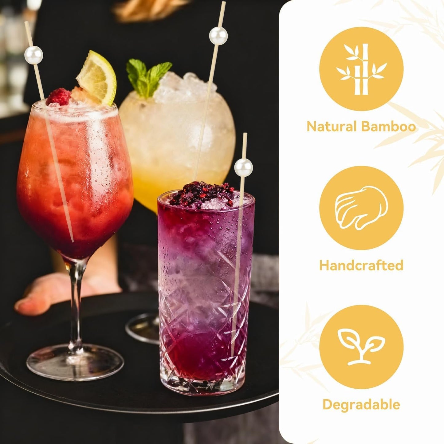 200 Palillos Cóctel Bambú 4.7pulg para Aperitivos Bodas