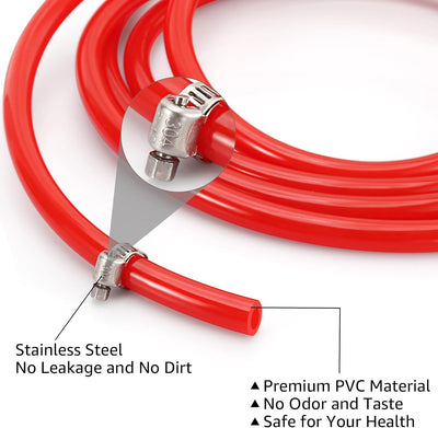 Tubería gas CO2 rojo 15ft 5/16pulg con 6 abrazaderas Kegerator
