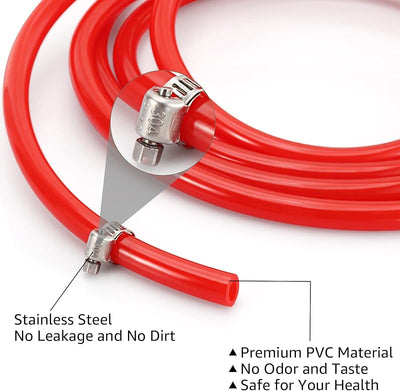 Tubería gas CO2 rojo 15ft 5/16pulg con 6 abrazaderas Kegerator