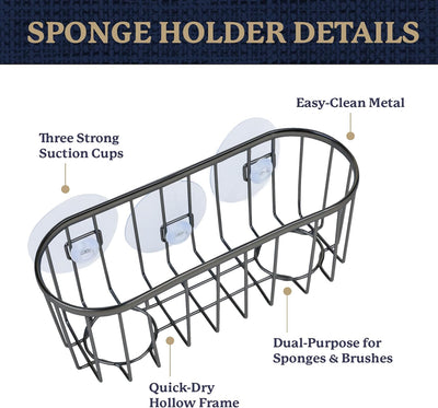 Soporte de esponja para fregadero Farberware de metal cepillado con triple ventosa