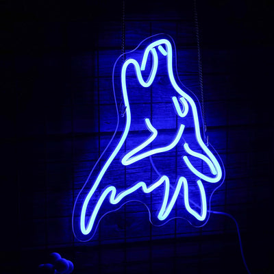 Letrero neón lobo azul LED regulable USB decoración hogar