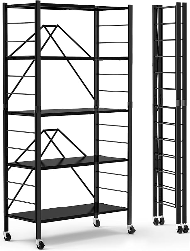 2 Estantería plegable 5 niveles con ruedas ajustables
