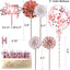 Decoración pastel oro rosa velas cumpleaños globo confeti abanicos