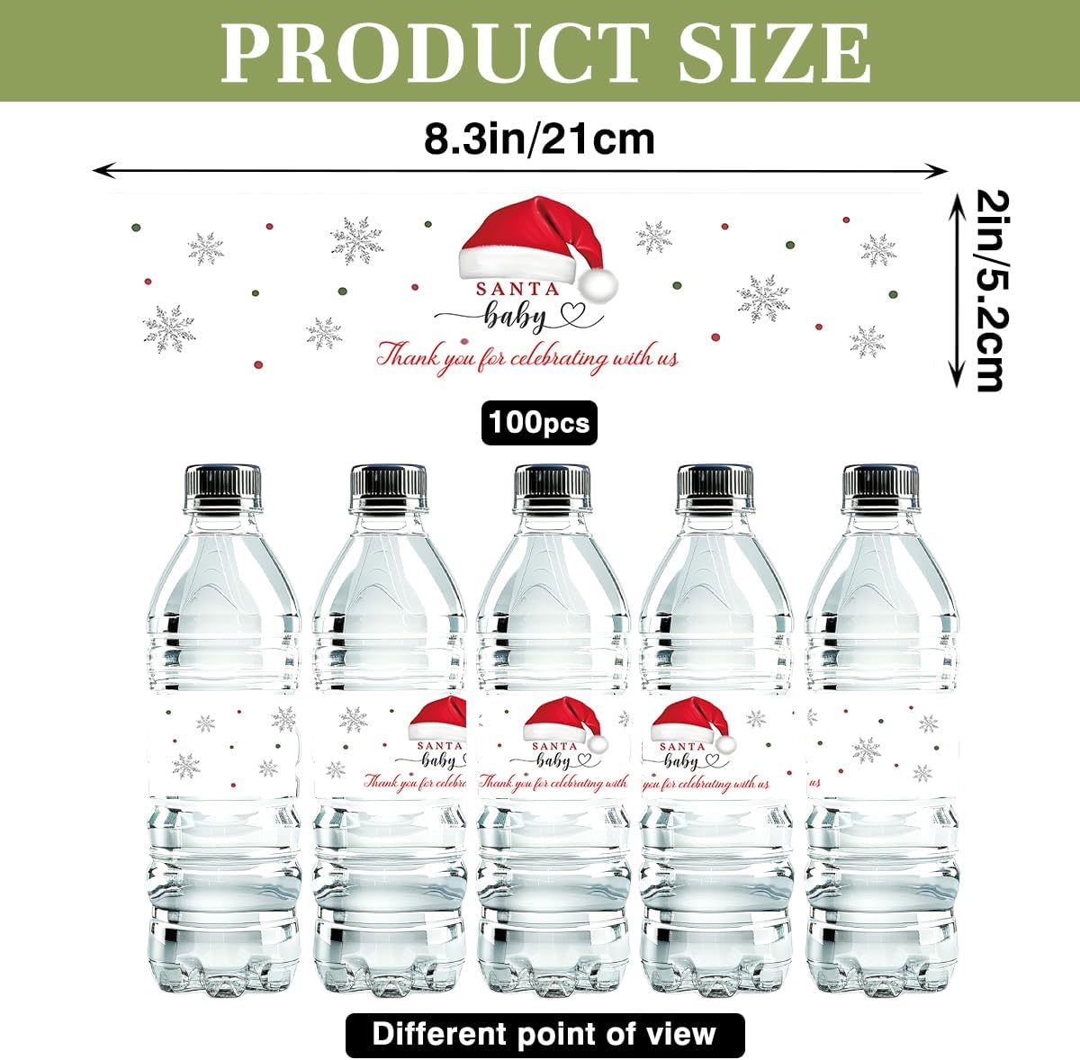 100 Etiquetas Navideñas para Botellas Agua Baby Shower