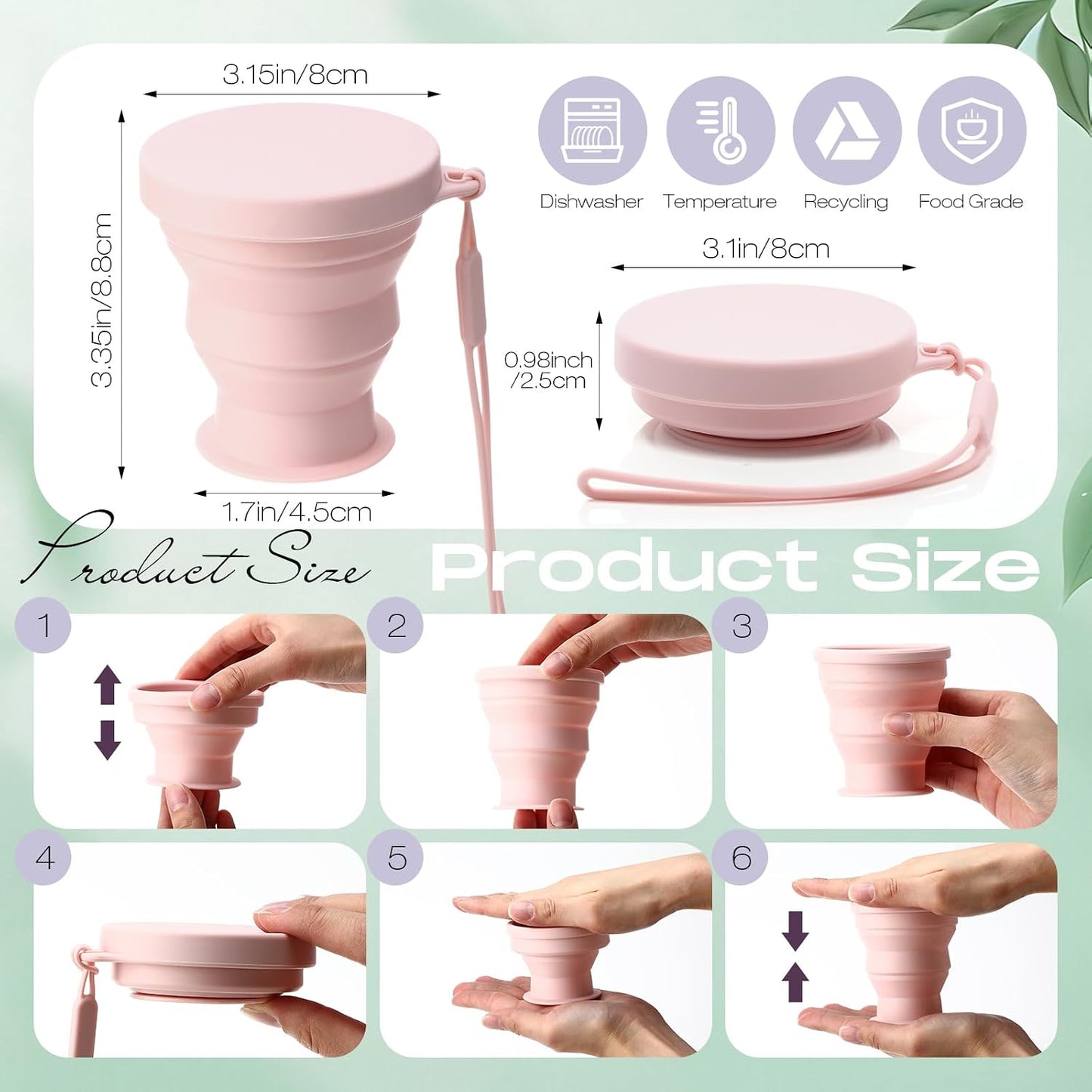 8 Tazas Silicón Plegables 7oz Campamento Color Macarrón