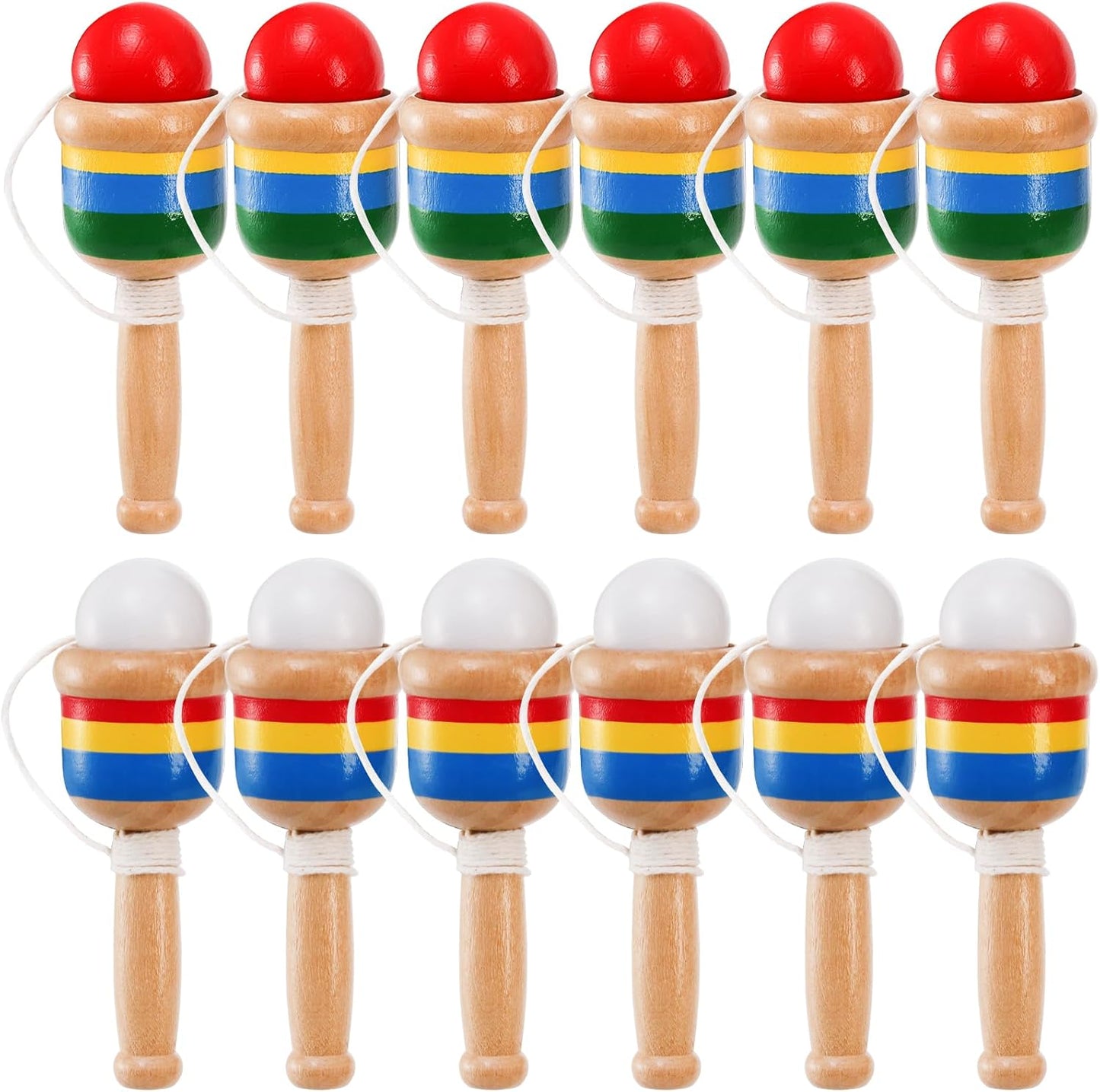 Set 12 pelotas madera taza cuerda juguetes vintage niños