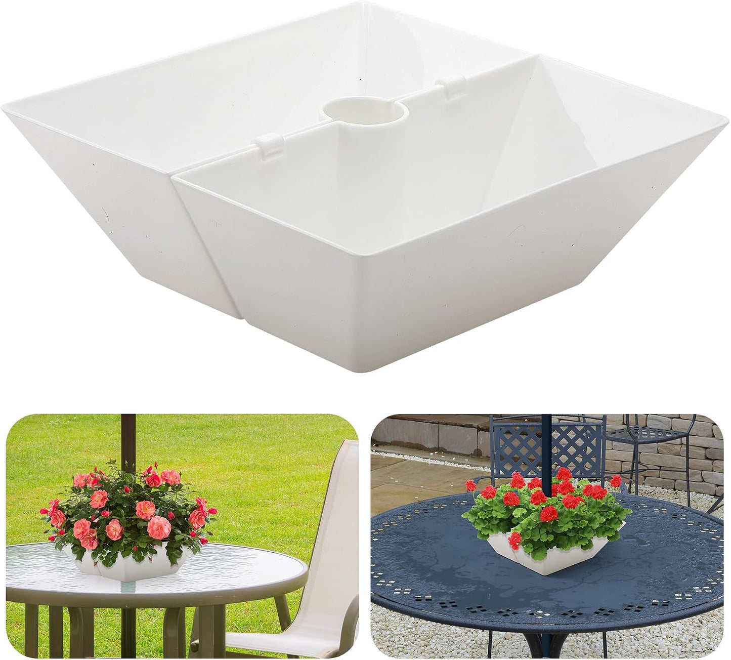 Maceta cuadrada blanca con sombrilla para patio y jardín