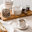 Set 4 Tazas Café Cerámica con Platillos Soporte Blanco