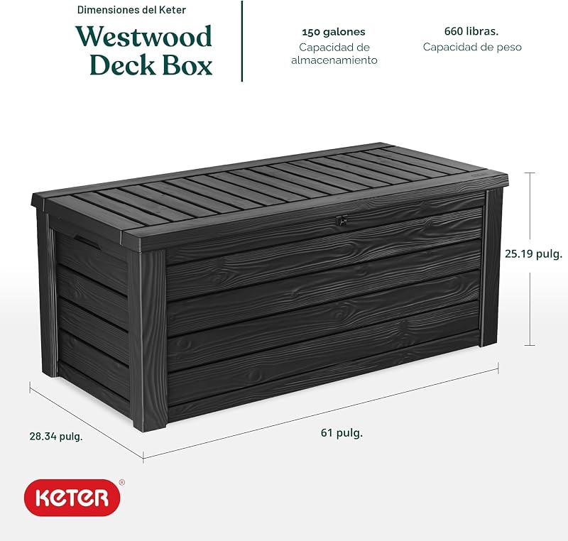 Caja resina para muebles patio herramientas piscina gris