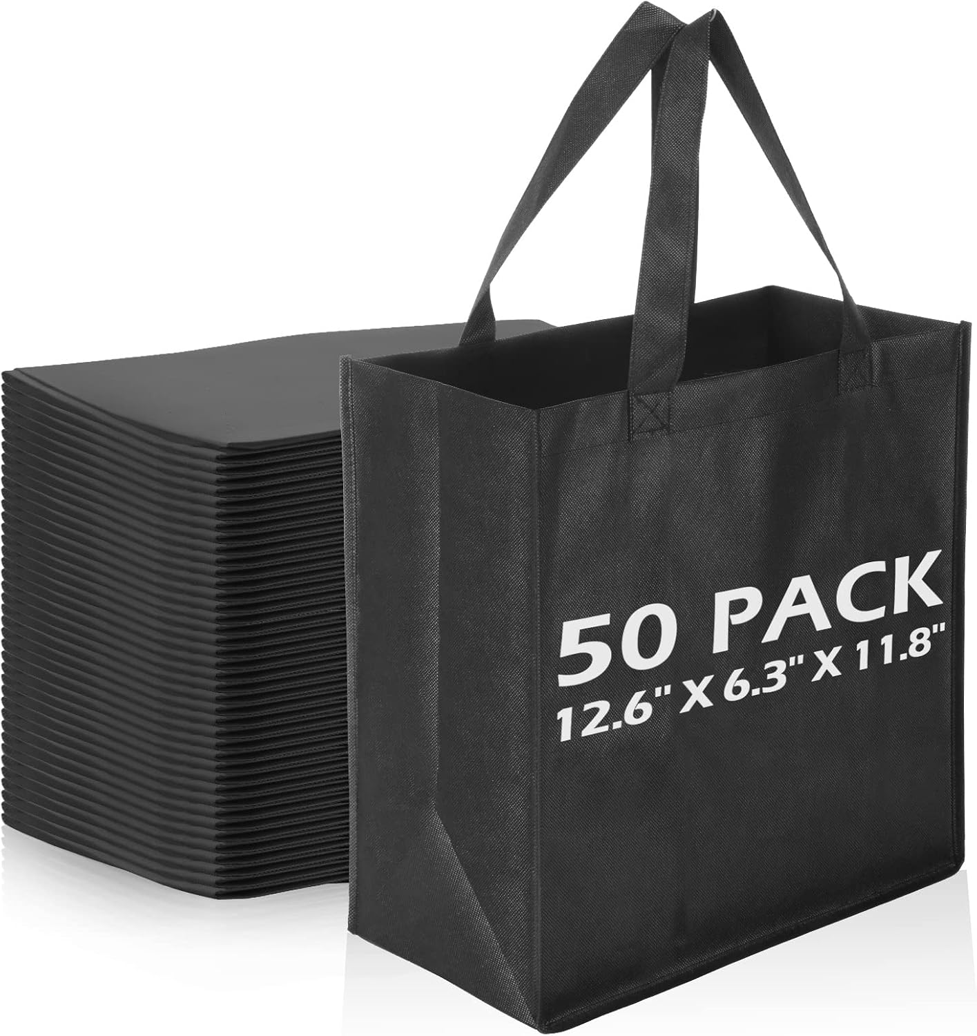 50 Pzas Bolsos Reutilizables Asas Plegables Negro