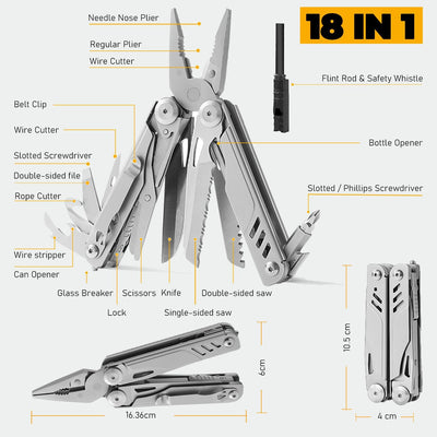 Alicates Multiherramienta 18 en 1 Acero Inox Supervivencia