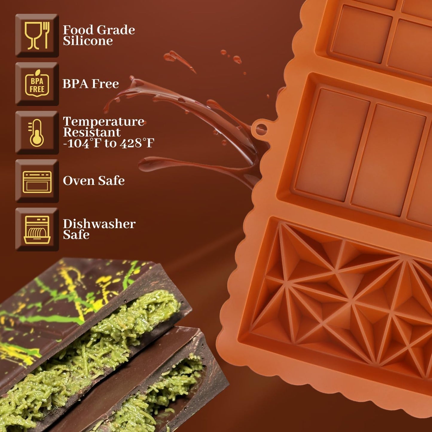 Molde silicona 3 cavidades para barra de chocolate Dubai