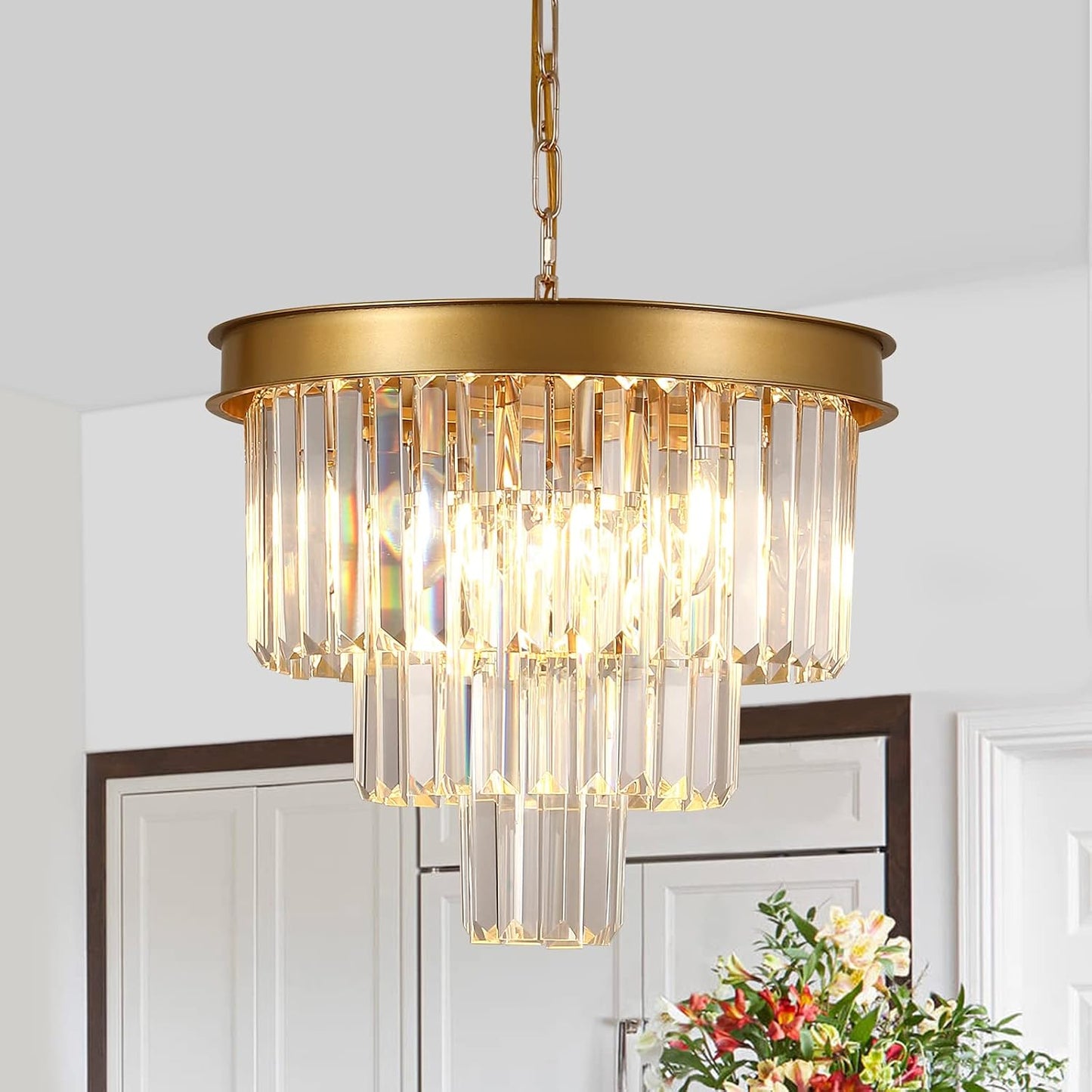 Candelabro cristal dorado 16pulg regulable para comedor