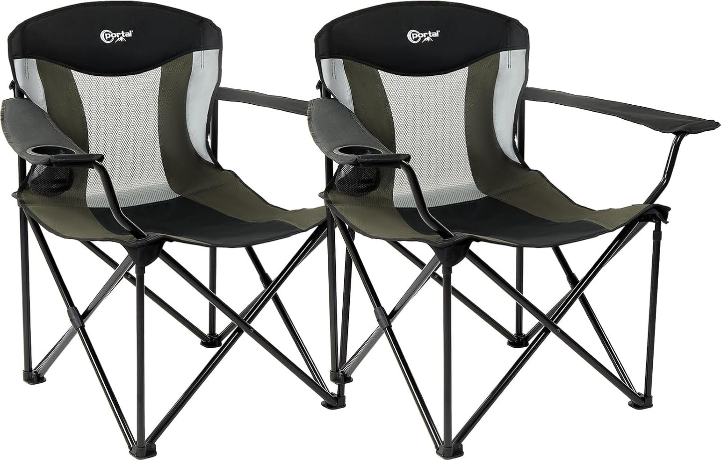 Silla campamento plegable grande soporta 600lb negro/gris