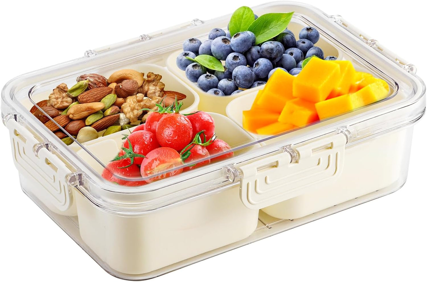 Bandeja servir 4 compartimentos transparentes con tapa