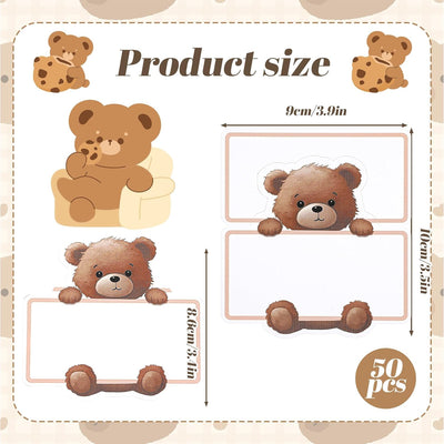 Etiquetas con nombre para baby shower temática osos tarjetas campaña r cumpleaños neutro 3.9x3.5 blancas y caqui