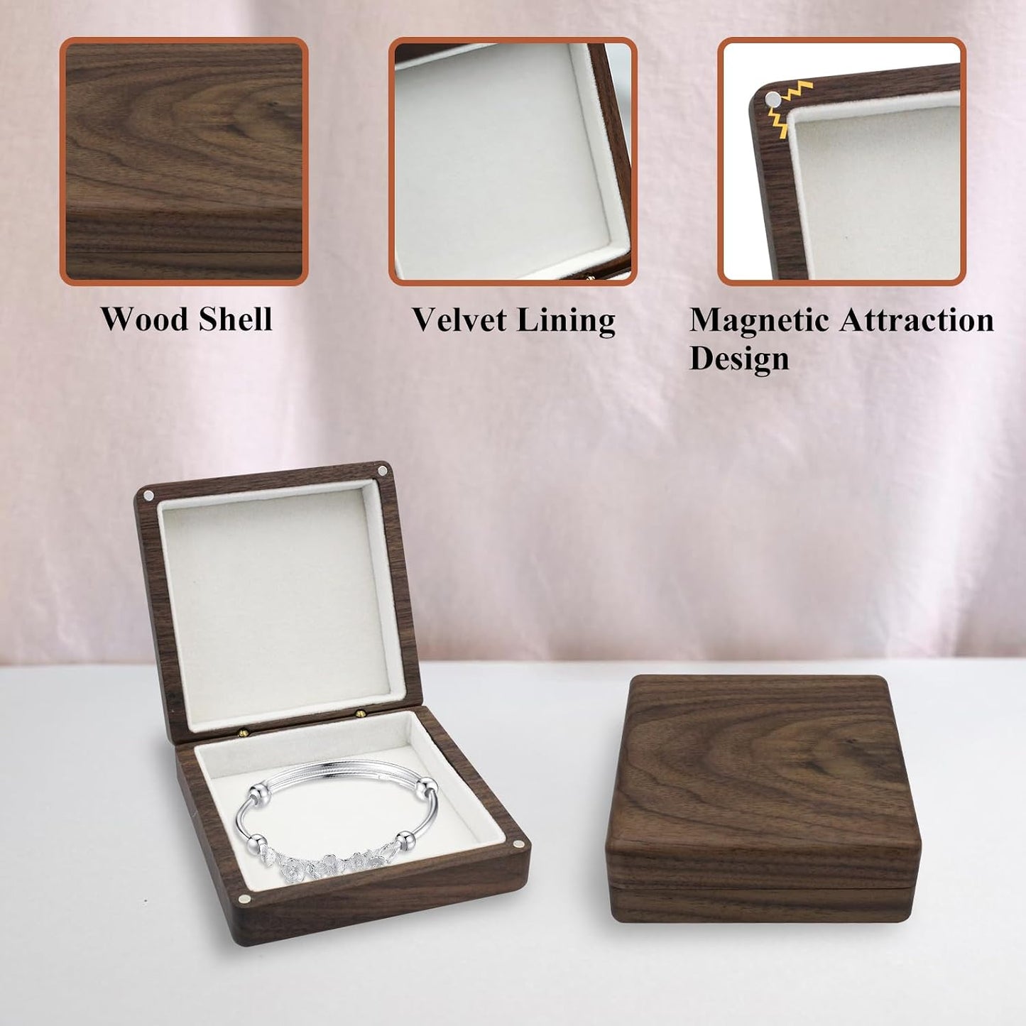 Caja de pulseras de madera vintage para joyas blancas
