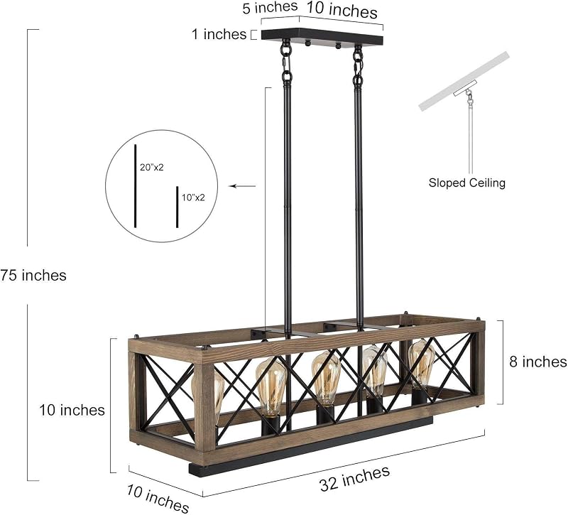 Candelabro de madera rústico 5 luces 32" comedor