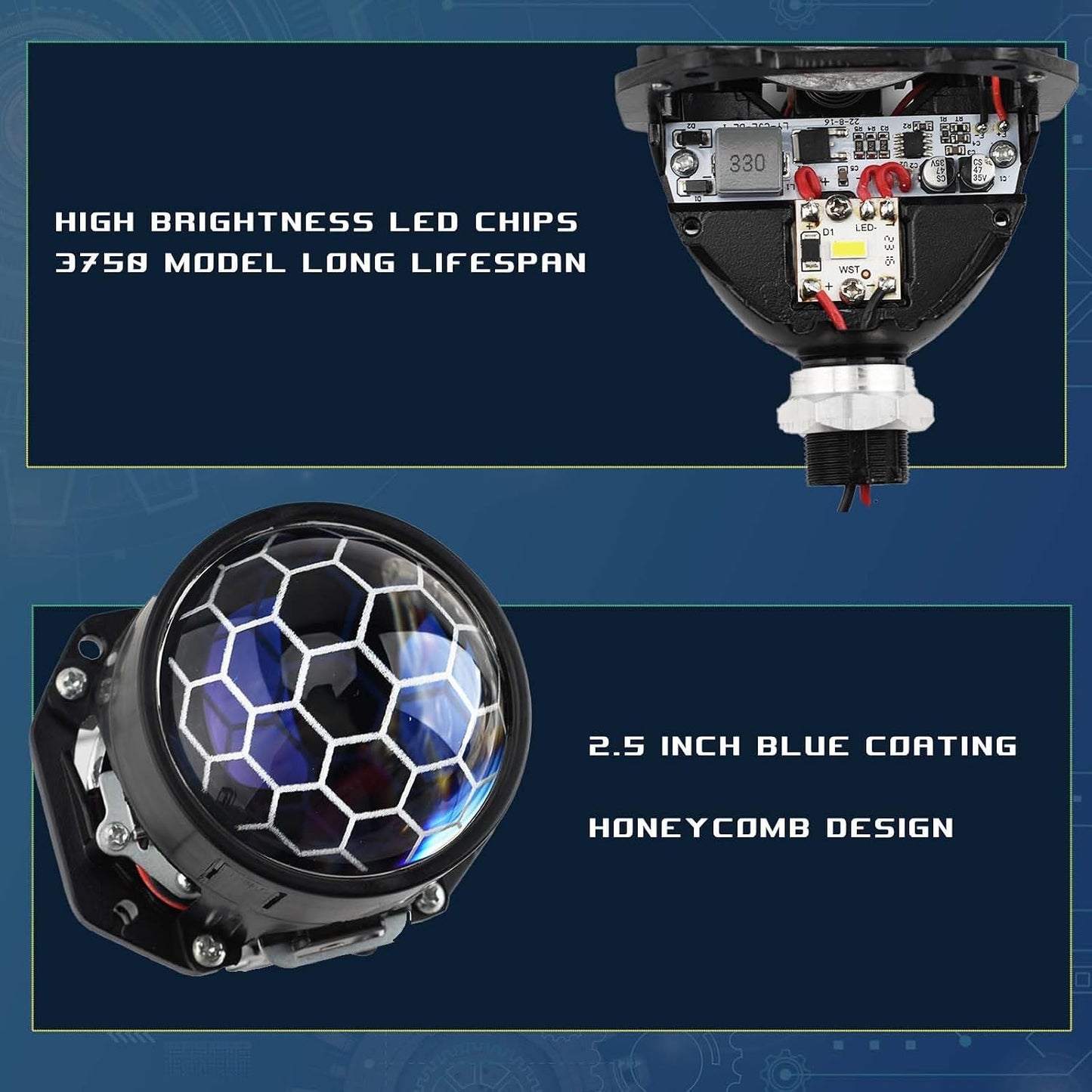 Lente proyector 2.5pulg kit faros coche luz alta/baja 70w