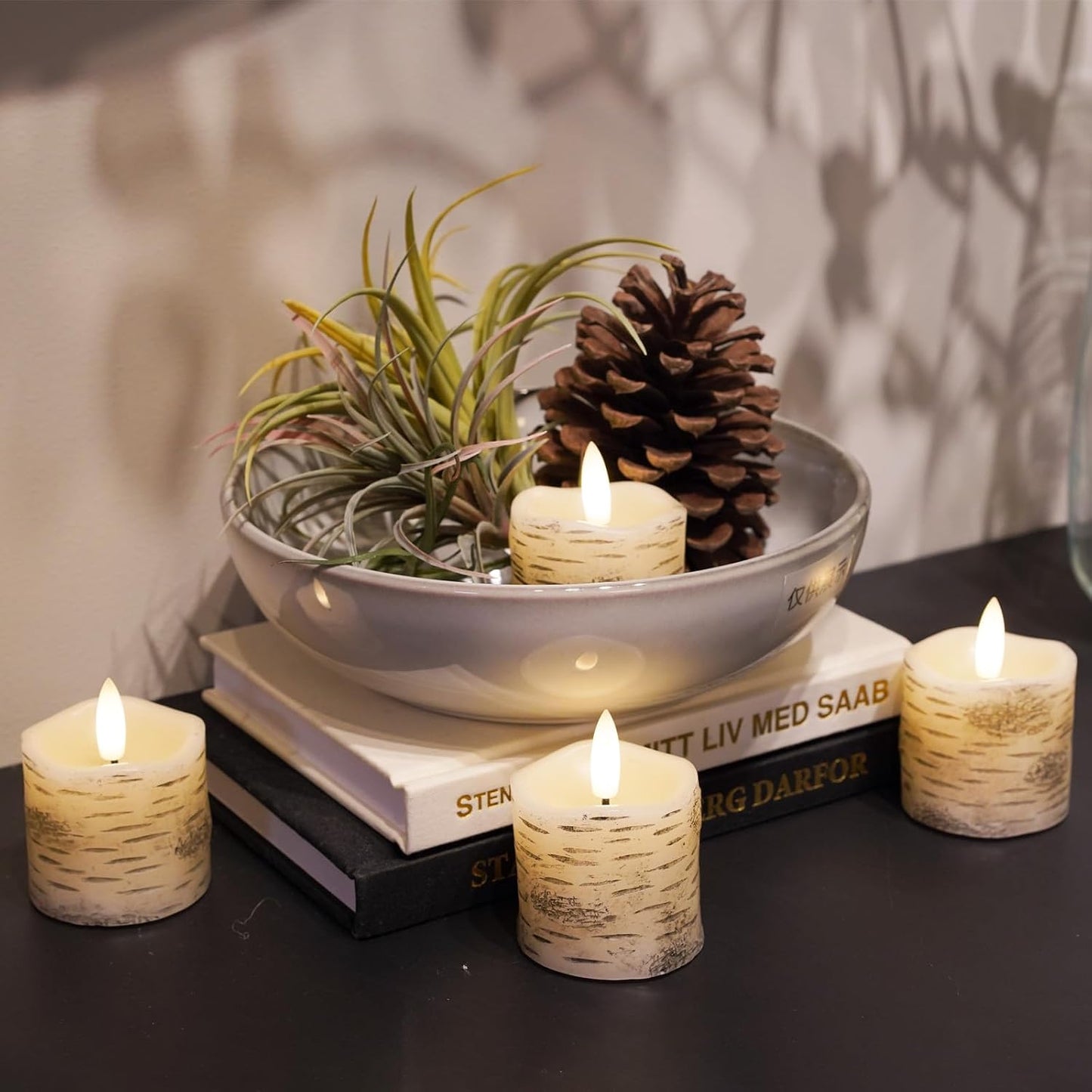 Velas votivas abedul blanca 2pulg LED batería set 4