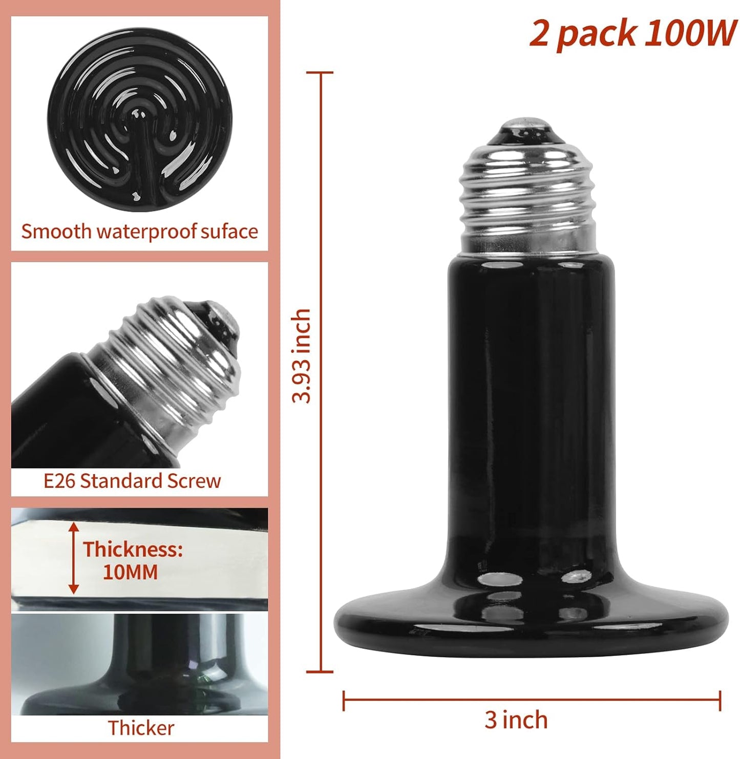 Emisor calor cerámica 100W pack 2 para reptiles anfibios