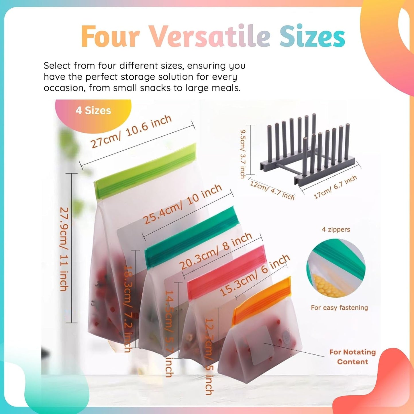 Bolsas reutiliz. alimento 4gal 6L 7M 3S sin BPA
