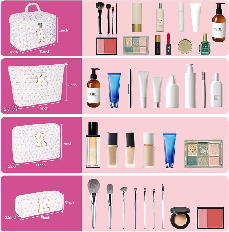 Bolsa maquillaje personalizada con inicial acolchada para mujer