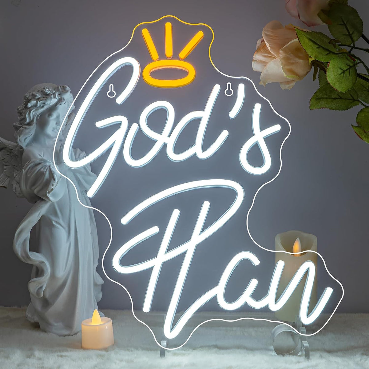 Letrero LED God's Plan neon blanco USB para decorar pared