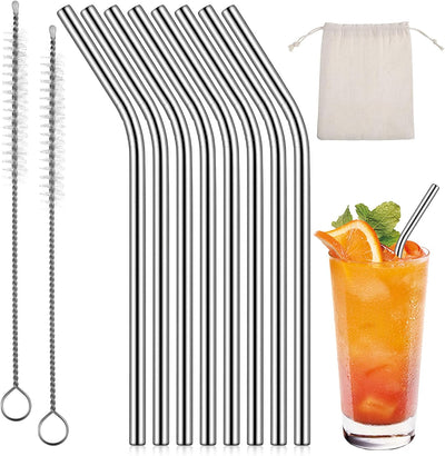 Paquete de 10 pajitas cortas de metal dobladas de 6 pulgadas reutilizables con cepillos