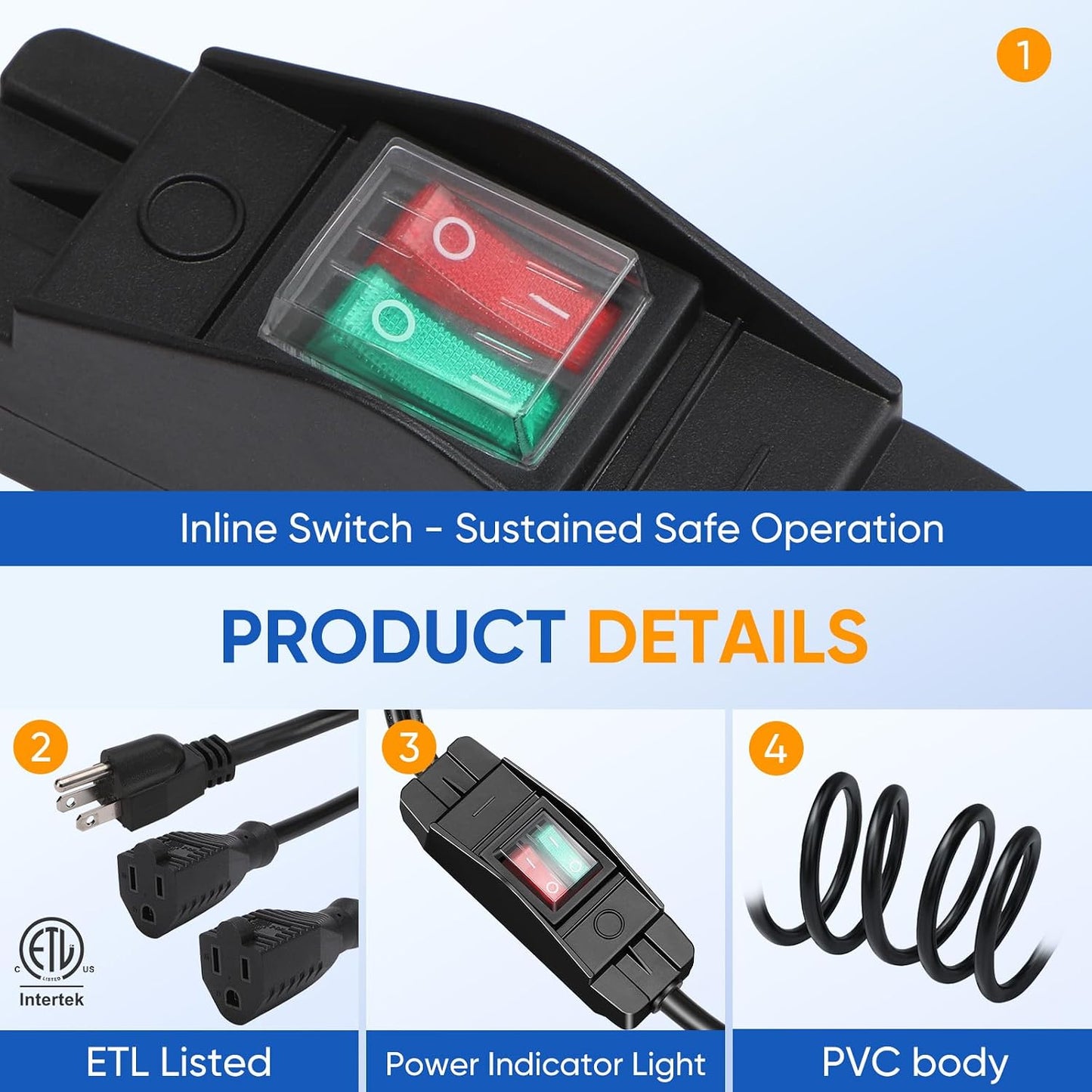 Divisor cable extensión 2 vías con interruptor 14AWG 15A