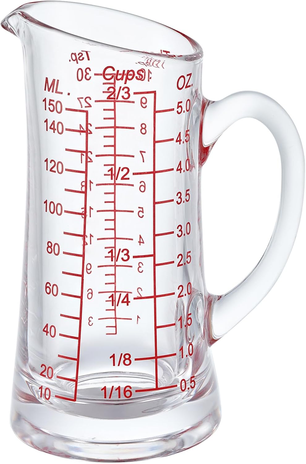 Taza medidora vidrio 5oz con boquilla V y mango aislado